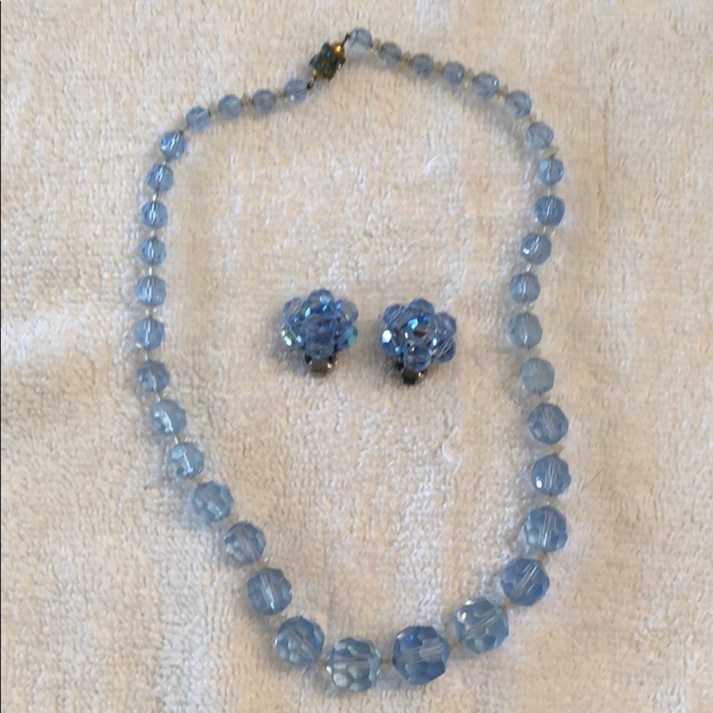 Vintage French Glass Bead Necklace and Earrings
